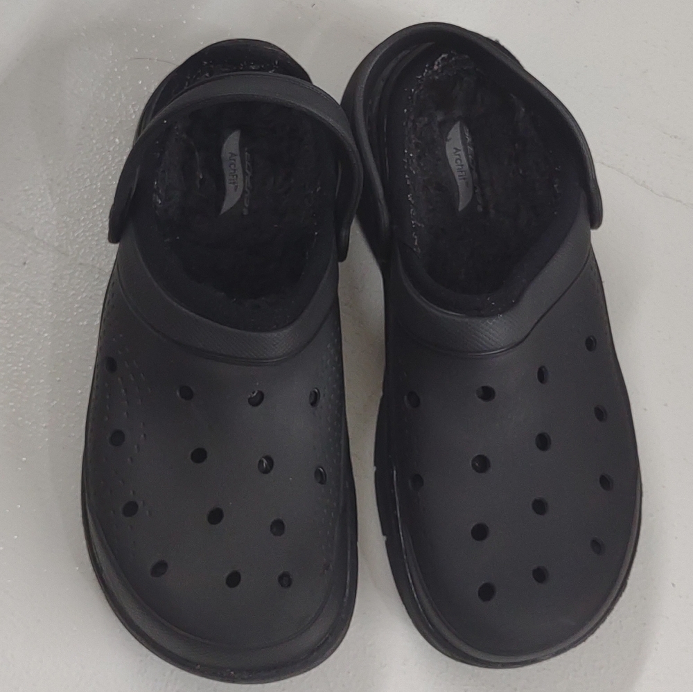 Skechers Black Slip-On Clogs with Plush Lining
